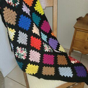 Vintage Crochet Handmade Afghan Granny Square Throw Blanket